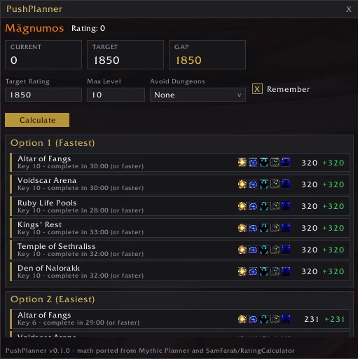 Push Planner rating view