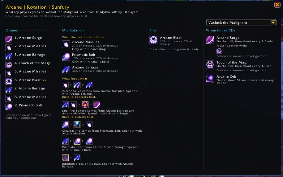 Rotation window for an Arcane Mage on a raid boss